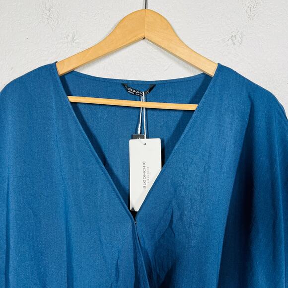 NEW! Bloom Chic Navy Wrap Dress Short Sleeve Knee Length Blue Casual - 22/24 - Picture 3 of 5